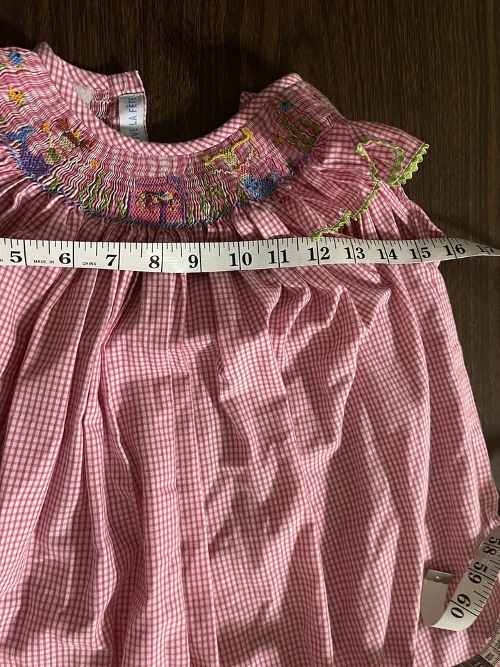 Vive La Fete Pink Gingham Smocked Mermaid Shift Dress Girls Size 6. Preowned - Image 3 of 4