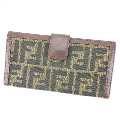 FENDI ズッカ ブラウン レディース 折り財布 8041 Fendi Wallet Purse Zucca Brown Black Woman unisex Authentic Used