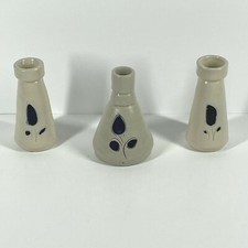Williamsburg Pottery, Lot of 3 Grey Stoneware/ Blue Leaf, Single Bud Vases