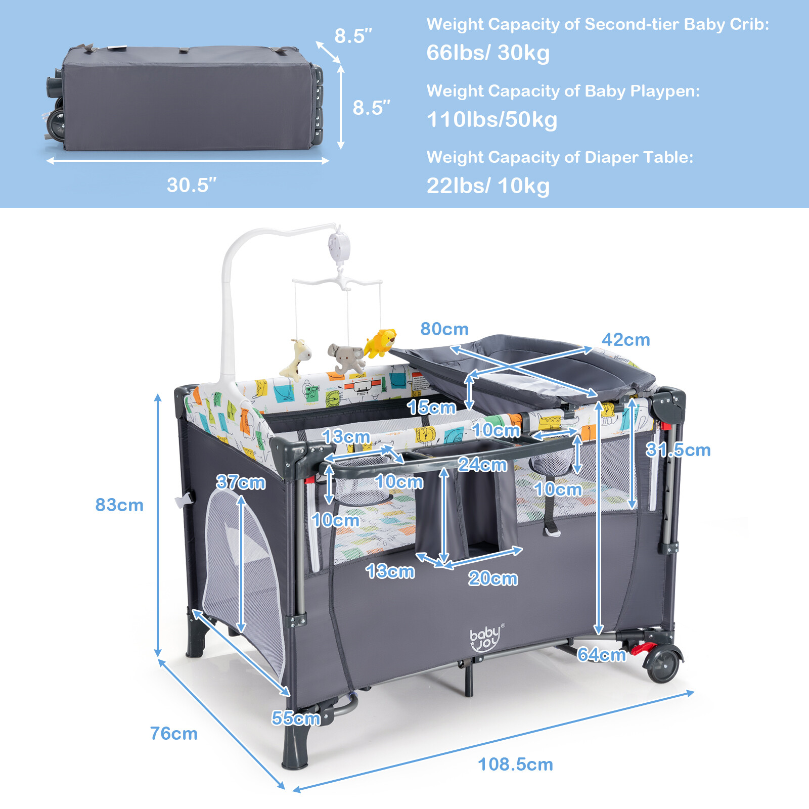 5IN1 Baby Travel Cot Portable Bedside Baby Crib Co Sleeper Portacot