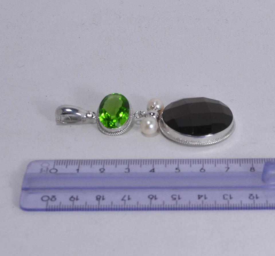 CIONDOLO IN ARGENTO 925 TONDO FUME' PERLE AKOYA E QUARZO VERDE AGDV 0206 - Immagine 3 di 3