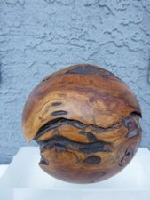 Vintage Studio Modern Burl Wood Round Ball Sphere Sculpture Signed