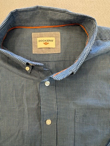 Dockers' Button Down Shirt Mens Large Blue Micro Plaid Collared Pocket - Picture 4 of 6