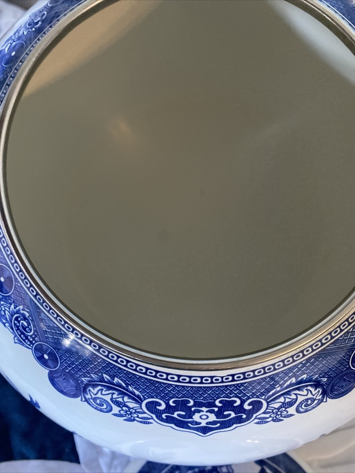 VTG Johnson Brothers Blue Willow Enamel Whistling Tea Kettle Bird Finial Lid eBay