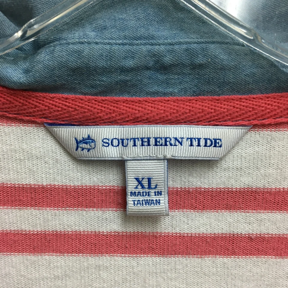 Camisa de vestir polo Southern Tide extra grande roja a rayas manga larga elástica para mujer Foto 4 de 4