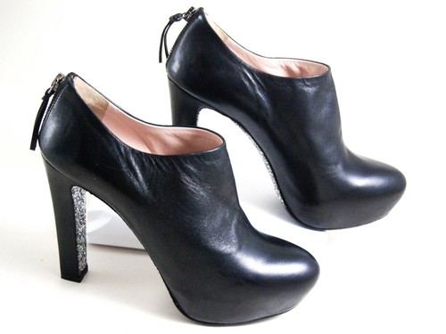 Miu Alta Botines Tacón Alto Cuero Negro Talla Mujer US 8.5 Eu 38.5 - Imagen 2 de 8