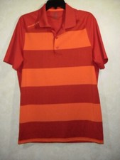 Oakley Hydrolix Polo Shirt Men M Reg-Fit Red Orange Front Stripe Short Sleeve