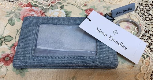 New - Vera Bradley Lighten Up Zip ID Case Coin Purse Wallet Key Ring Zen Gray - Picture 3 of 4