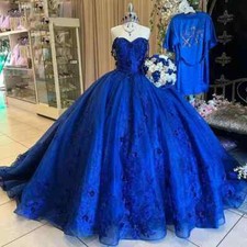 Royal Blue 3D Flowers Quinceanera Dresses Ball Gown Off Shoulder Lace Sweet 16