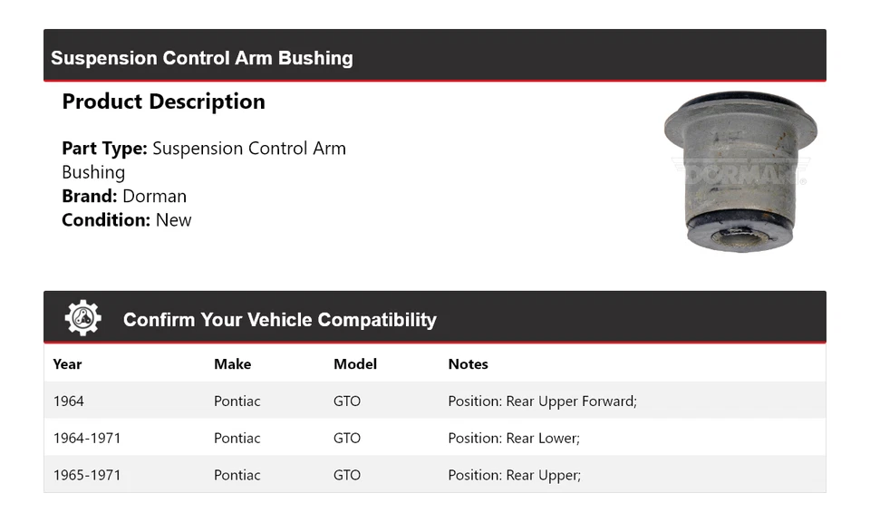 For 1964-1971 Pontiac GTO Dorman Suspension Control Arm Bushing 1965 1966 1967 - Image 2 of 4