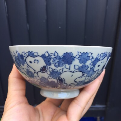 Determined Production Peanuts Snoopy Ceramic Gray Blue Rice Bowl