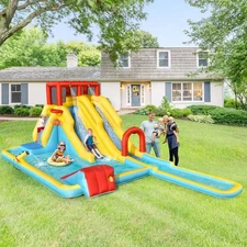 NNECW 7 in 1 Inflatable Water Park Dual Long Slide Jumping Bounce House without