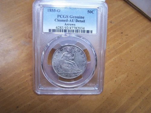 1855 O Seated Liberty Half Dollar 50c Arrows PCGS AU Details