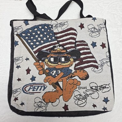 Vtg Garfield Richard Petty Tote Bag Nascar Paws 16x17in Mixed Materials