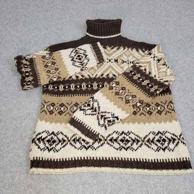Vintage Classic Elements Sweater Womens Medium Brown Beige Fair Isle Turtleneck