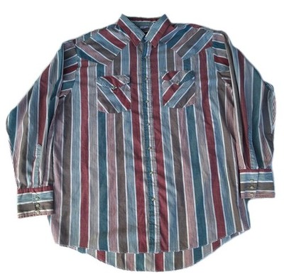 Express Riders Multicolored Striped Pearl Snap Shirt Men XLT