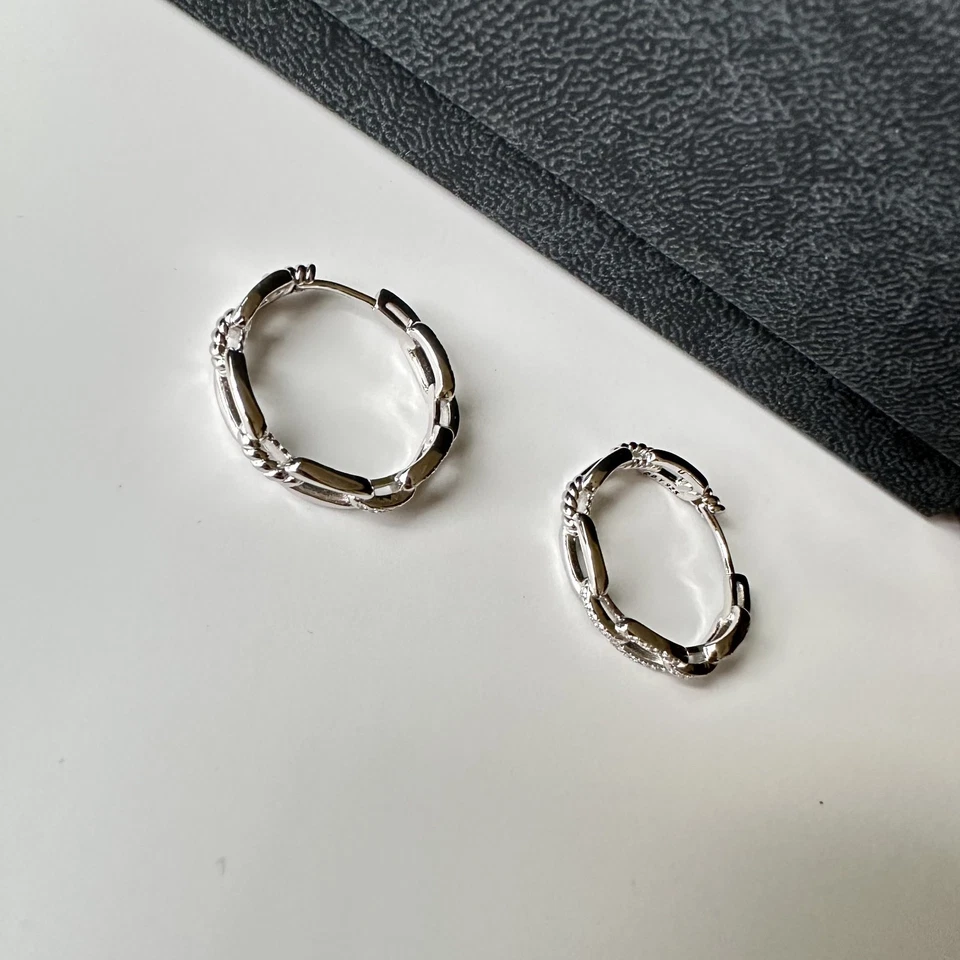 David Yurman Stax Hoop Earrings Sterling Silver 925 with Diamons - Image 3 of 4