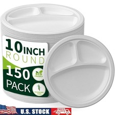 150 Pack Heavy Duty Divided Plates Eco-Friendly Microwave Safe BBQ Catering New