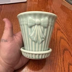 Vintage Shawnee Pottery Baby Blue Robin Egg Bow Pot With Base 4.5” 1940s READ