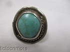 VINTAGE NAVAJO INDIAN CABLE BEZEL BLUE TURQUOISE SATURN RING STERLING — photo 2