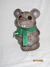 1980's Vintage MOUSE  BANK - 6"  Thomas Dam Troll from Denmark with glass eyes