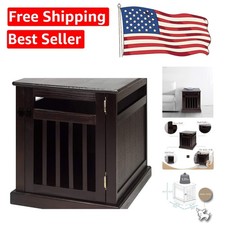 Lockable Espresso Wood Pet Crate End Table for Small Dogs - 22.5" Dimensions
