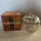 Vintage Dunkin Donuts Anchor Hocking Glass Pumpkin Candy Jar w/ Lid Box Fall