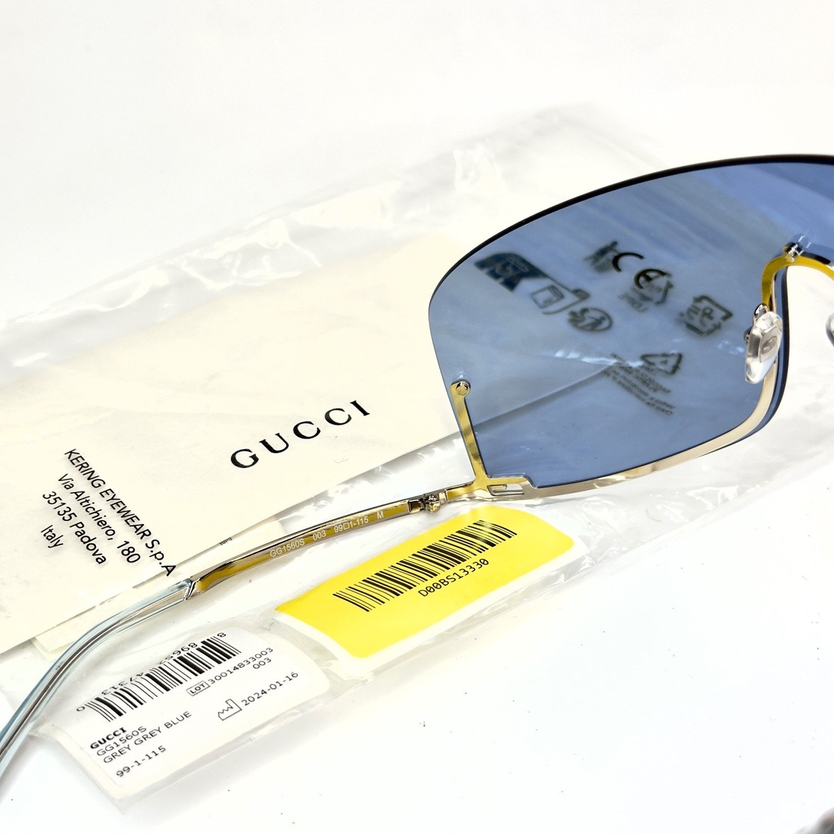 GUCCI 1560 Silver Blue GG Monogram Print Mirror Gg1560S Shield