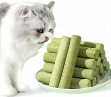 Cat Grass Teething Sticks for Hairball Removal & Teeth Cleaning, Chicken Flavore