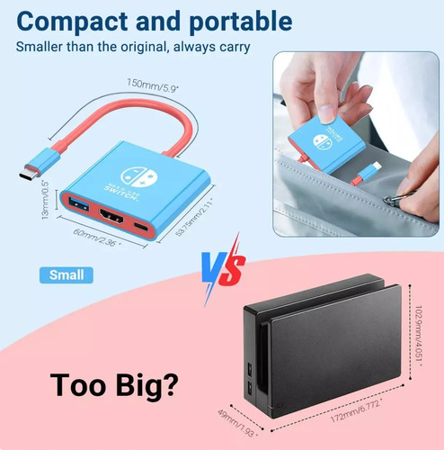 Docking Station Portatile Nintendo Switch Hub TYPE-C con HDMI e USB 3.0 Gaming - Foto 3 di 7