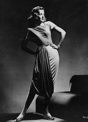 actress Martha Vickers modeling an Alix jersey dress designed by L- Old Photo