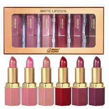 6 Colors Gold Bar Tube Lipstick Matte Glitter Velvet Valentine’s Gift 6PCS Set