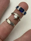 Vintage 925 sterling silver floral sapphire CZ ring lot Sz7.25/6.75/6.25, 8g
