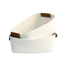 Cotton Rope Storage Basket with Leather Handles – 13.8×9.8×5.1 Inches, 2-Pack...