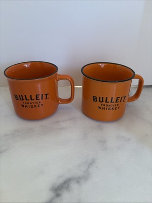 BULLEIT Frontier Whiskey Set Of 2 8oz Orange Black Ceramic Coffee Tea Mug Cup