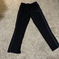 adidas Training Pants Mens L BLACK 3 STRIPE OPEN LEG RUNNING FITNESS NWT