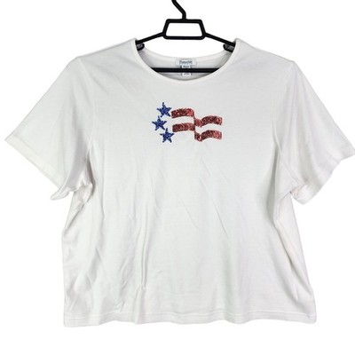 Womens Hampshire Studio White T Shirt Red & Blue Sequence American Flag Size 2X