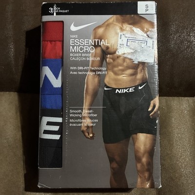 Nike Dri Fit Essential Micro Boxer Briefs SMALL 3-Pack Black Blue &Red #B