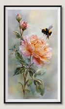 Bumblebee flying over a Rose - Chart Counted Cross Stitch Patterns Needlework