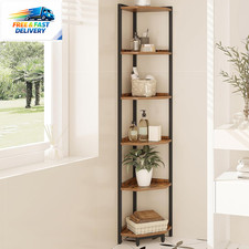 Corner Shelf Stand, Corner Bookshelf, Storage Standing Shelf Unit with Metal Fra
