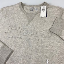 Polo Ralph Lauren Men L Crewneck Sweatshirt Heather Gray Embossed Logo NEW