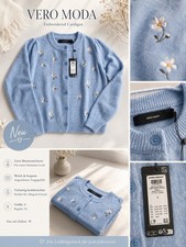 Vero Moda Damen Strickjacke Blau Blumensticke...