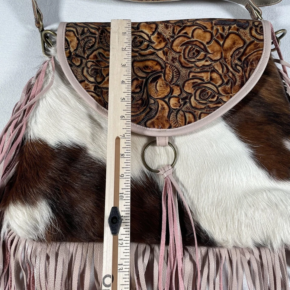 Сумка через плечо из воловьей кожи с бахромой цветочный вестерн богемное сделано в США - Изображение 3 из 4