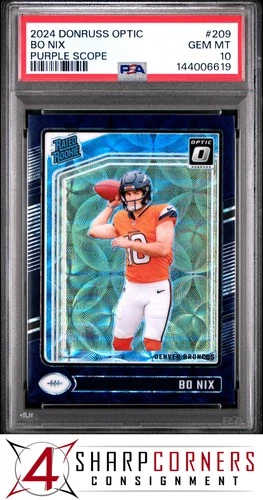 2024 PANINI DONRUSS OPTIC PURPLE SCOPE PRIZM #209 BO NIX RC RATED ROOKIE PSA 10