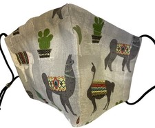 Handmade Face Mask Alpaca Llama Print Adjustable Adult Gray Cotton Cactus