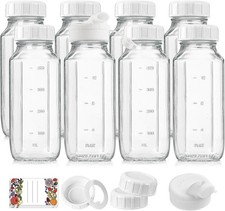 8 Pack 16 Oz Reusable Glass Milk Bottles w 100 Airtight Heavy Duty SCREW Lid