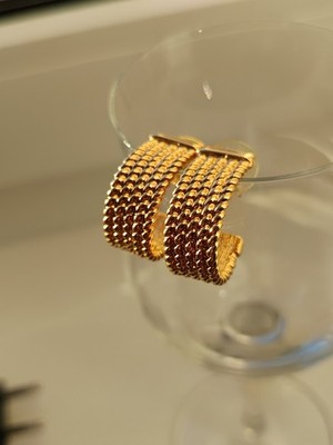 Vintage Napier Gold Mesh Hoop Earrings 1980s Textured Design