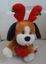 Christmas Animated Sound N Light Dog Plush Musical Puppy 12" Sleigh Ride Antlers