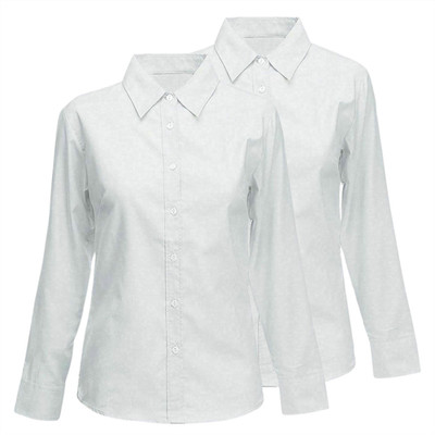 Mädchen Schulhemd Uniform Langarm Kinder Kragen weiß Bluse Oberteil 2er Pack