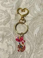 Kitty Cat Floral Keychain Enamel Bag Charm Animal Cute Book Bag Charm